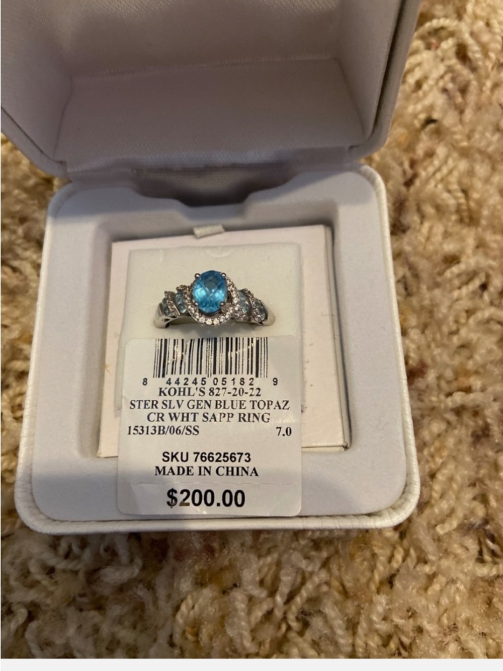 Kohl's Sterling Silver Blue Topaz Ring with White Sapphires